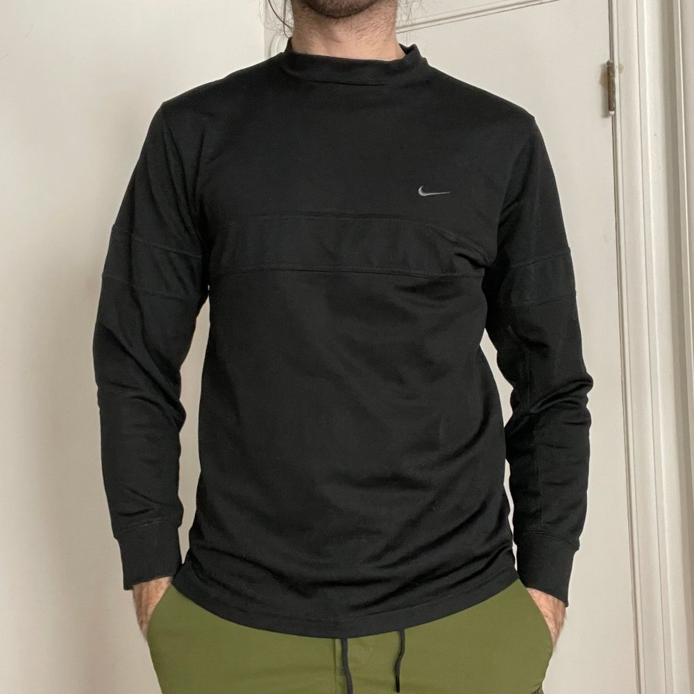 VTG Y2K Nike Shirt Men M Black Chest Striped Long Sleeve Swoosh Logo Embroidered